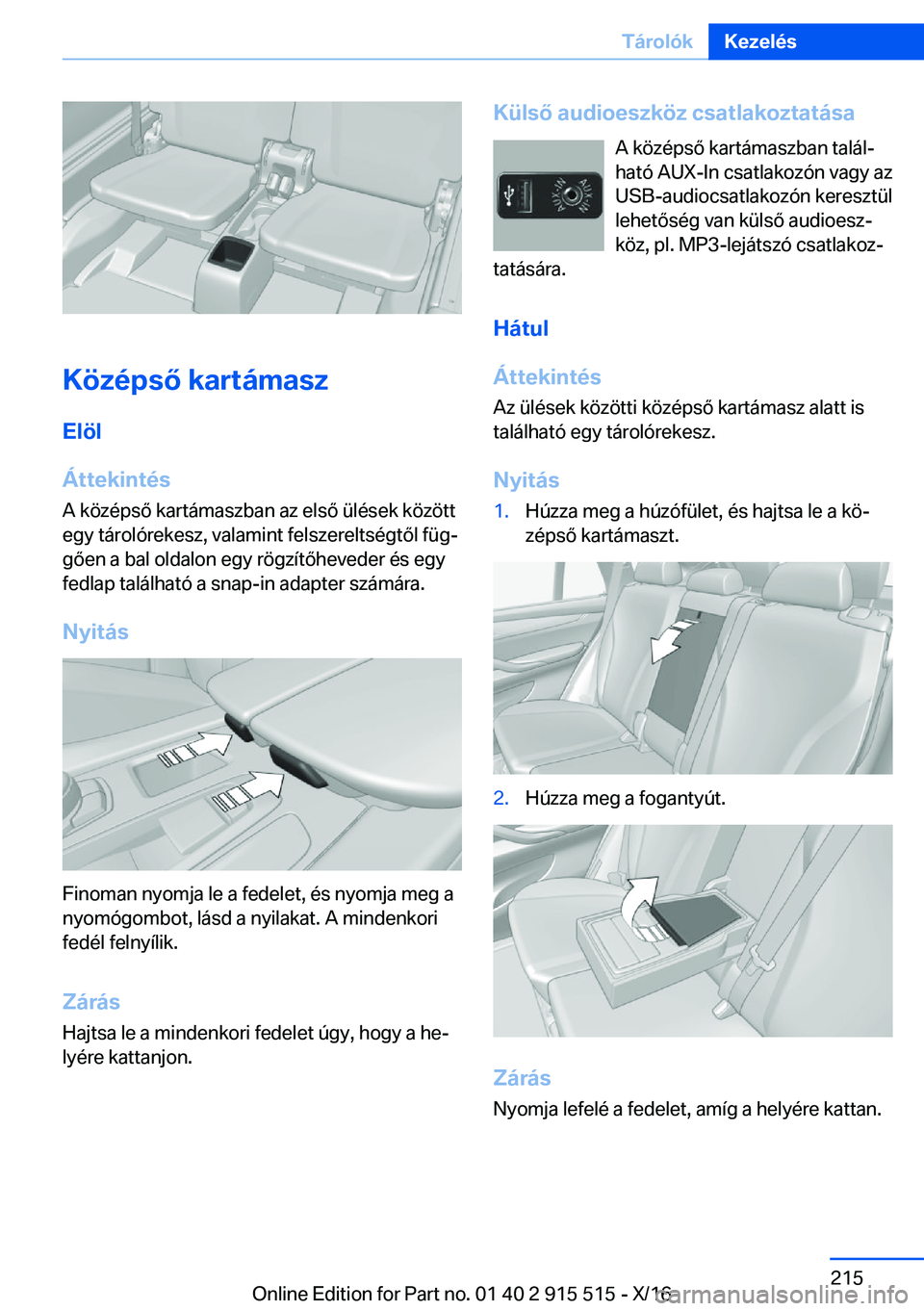 BMW X5 2017  Kezelési útmutató (in Hungarian) �K�