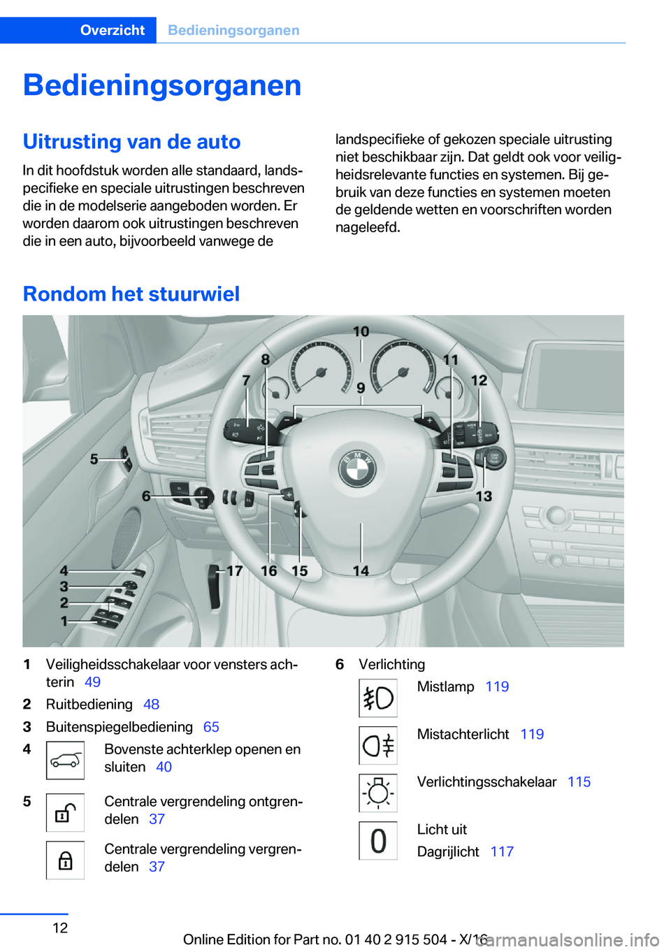 BMW X5 2017  Instructieboekjes (in Dutch) �B�e�d�i�e�n�i�n�g�s�o�r�g�a�n�e�n�U�i�t�r�u�s�t�i�n�g��v�a�n��d�e��a�u�t�o�I�n� �d�i�t� �h�o�o�f�d�s�t�u�k� �w�o�r�d�e�n� �a�l�l�e� �s�t�a�n�d�a�a�r�d�,� �l�a�n�d�sj
�p�e�c�i�f�i�e�k�e� �e�n� �s�