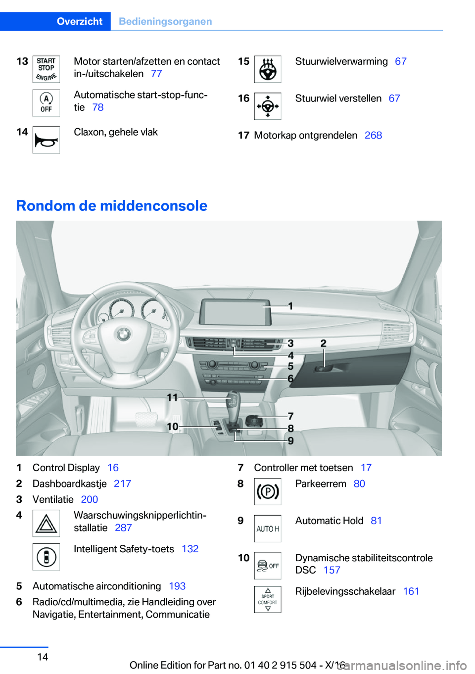 BMW X5 2017  Instructieboekjes (in Dutch) �1�3�M�o�t�o�r� �s�t�a�r�t�e�n�/�a�f�z�e�t�t�e�n� �e�n� �c�o�n�t�a�c�t
�i�n�-�/�u�i�t�s�c�h�a�k�e�l�e�n\_ �7�7�A�u�t�o�m�a�t�i�s�c�h�e� �s�t�a�r�t�-�s�t�o�p�-�f�u�n�cj
�t�i�e\_ �7�8�1�4�C�l�a�x�o