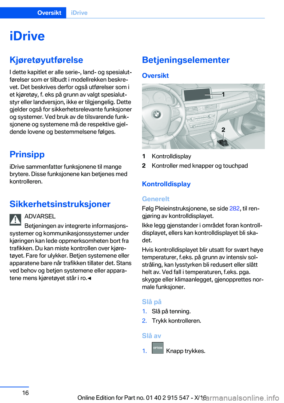 BMW X5 2017  InstruksjonsbØker (in Norwegian) �i�D�r�i�v�e�K�j�