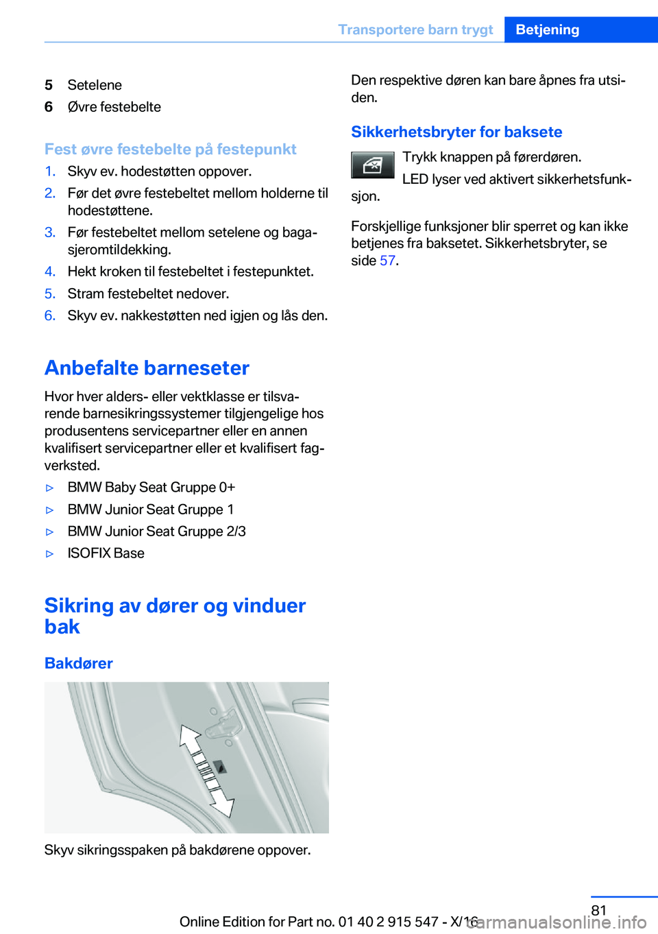 BMW X5 2017  InstruksjonsbØker (in Norwegian) �5�S�e�t�e�l�e�n�e�6�