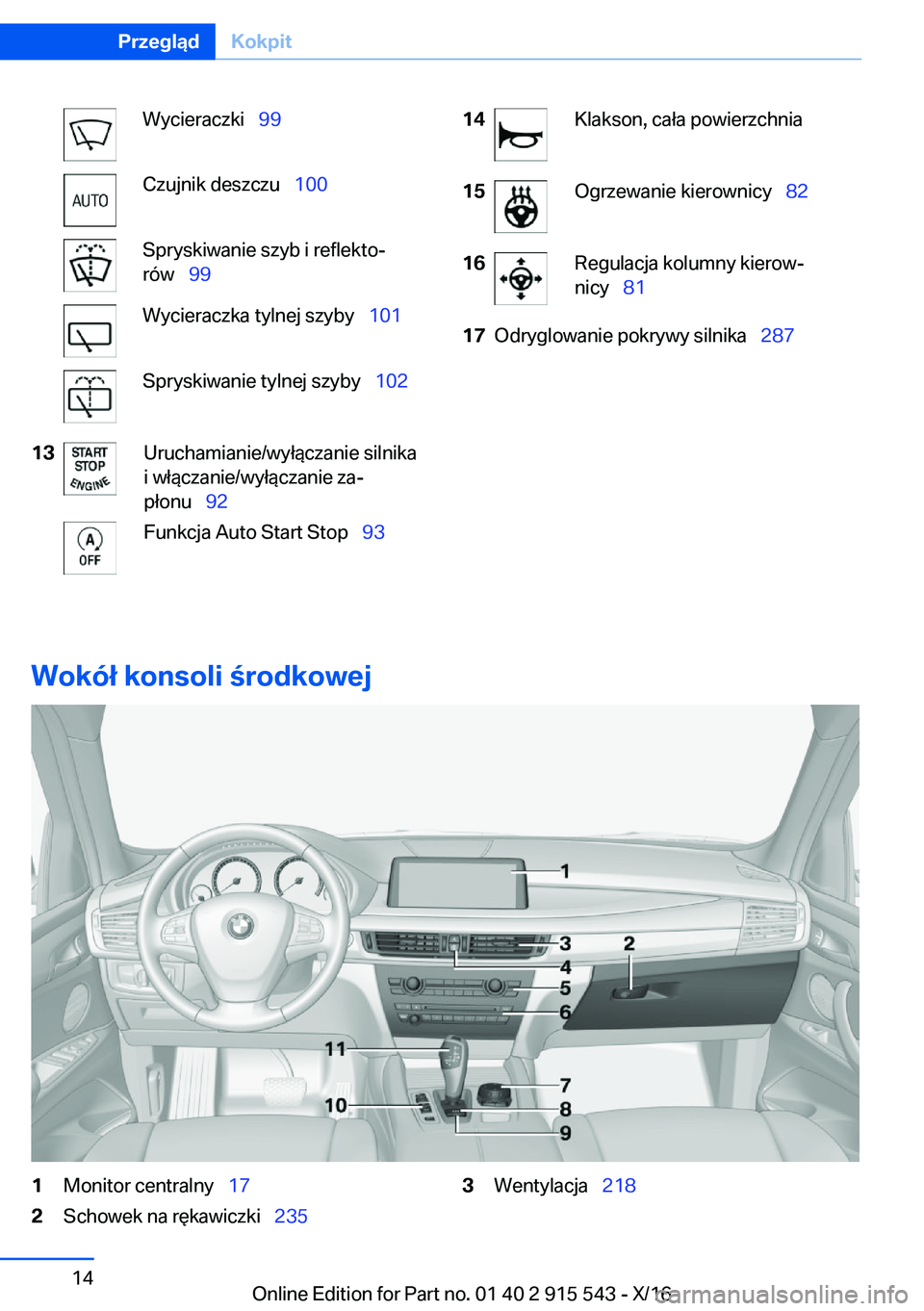 BMW X5 2017  Instrukcja obsługi (in Polish) �W�y�c�i�e�r�a�c�z�k�i\_�9�9�C�z�u�j�n�i�k� �d�e�s�z�c�z�u\_ �1�0�0�S�p�r�y�s�k�i�w�a�n�i�e� �s�z�y�b� �i� �r�e�f�l�e�k�t�oj
�r�