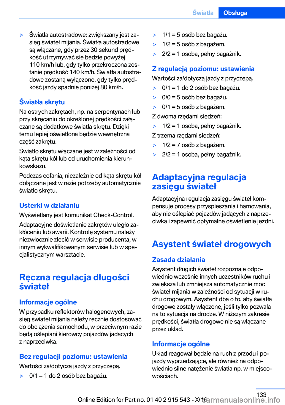 BMW X5 2017  Instrukcja obsługi (in Polish) 'y �w�i�a�t�ł�a� �a�u�t�o�s�t�r�a�d�o�w�e�:� �z�w�i�