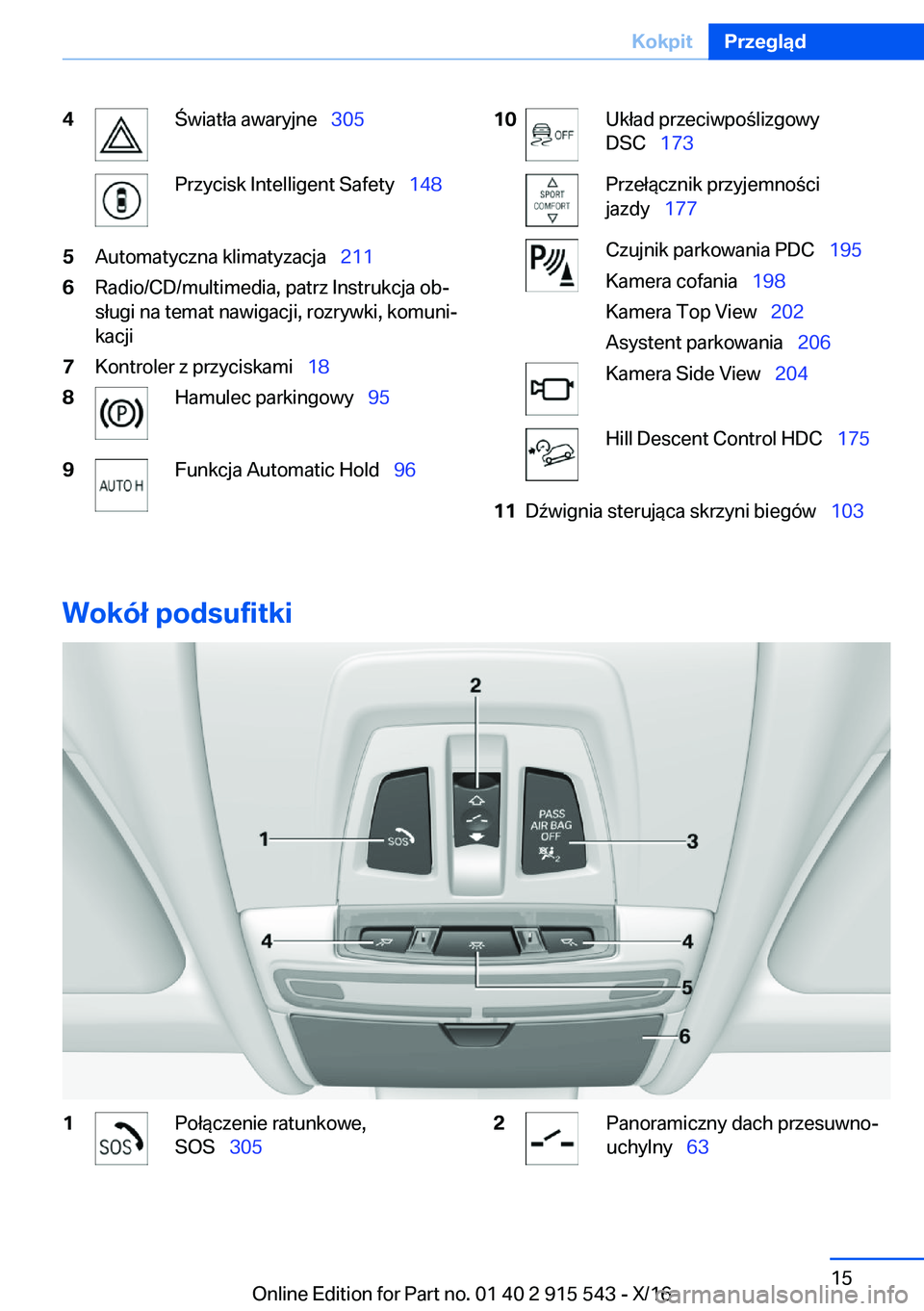 BMW X5 2017  Instrukcja obsługi (in Polish) �4 �w�i�a�t�ł�a� �a�w�a�r�y�j�n�e\_�3�0�5�P�r�z�y�c�i�s�k� �I�n�t�e�l�l�i�g�e�n�t� �S�a�f�e�t�y\_ �1�4�8�5�A�u�t�o�m�a�t�y�c�z�n�a� �k�l�i�m�a�t�y�z�a�c�j�a\_ �2�1�1�6�R�a�d�i�o�/�C�D�/�m�u�l�