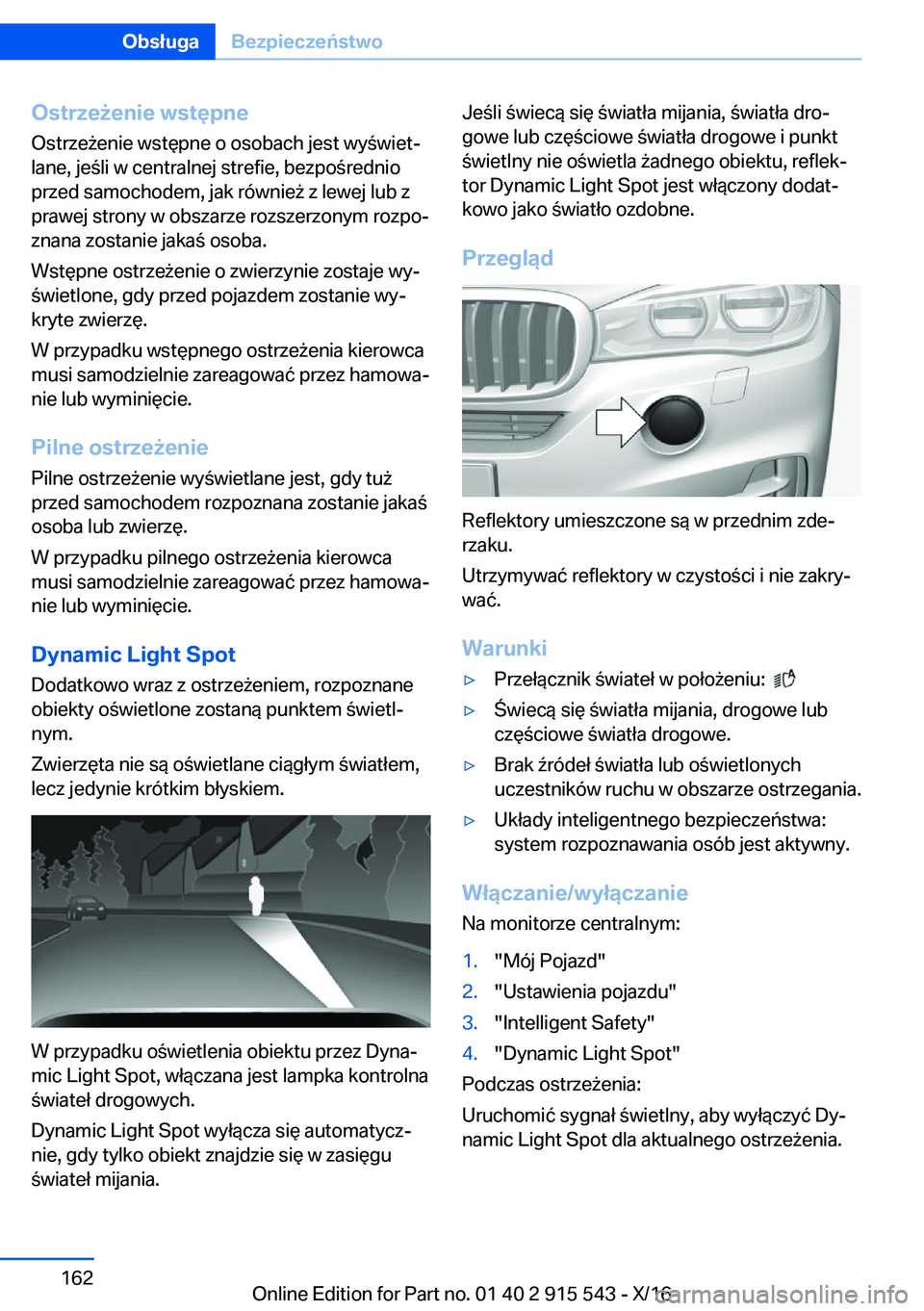 BMW X5 2017  Instrukcja obsługi (in Polish) �O�s�t�r�z�e9�e�n�i�e��w�s�t�