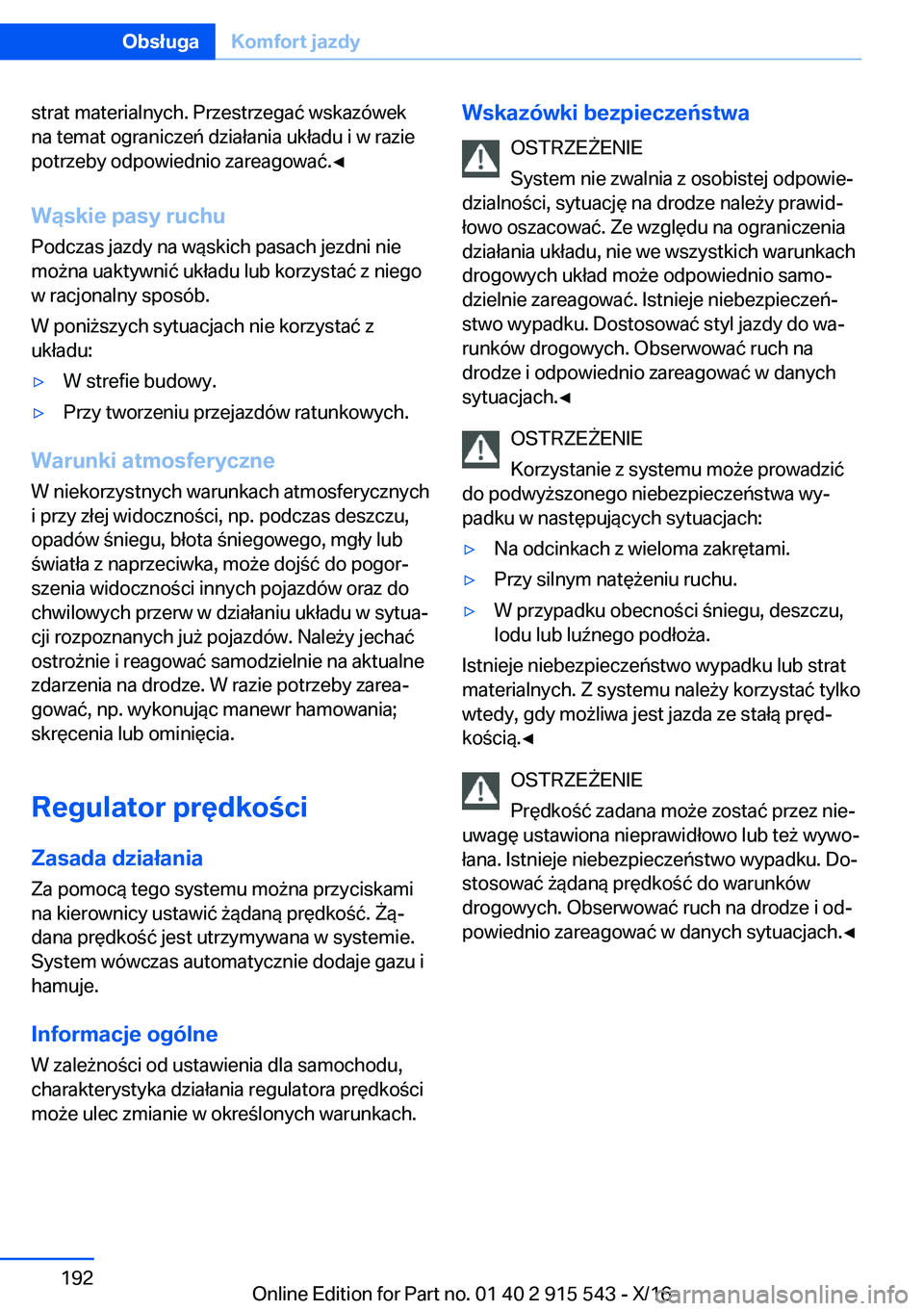 BMW X5 2017  Instrukcja obsługi (in Polish) �s�t�r�a�t� �m�a�t�e�r�i�a�l�n�y�c�h�.� �P�r�z�e�s�t�r�z�e�g�a�