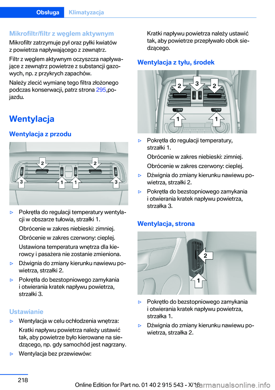 BMW X5 2017  Instrukcja obsługi (in Polish) �M�i�k�r�o�f�i�l�t�r�/�f�i�l�t�r��z��w�