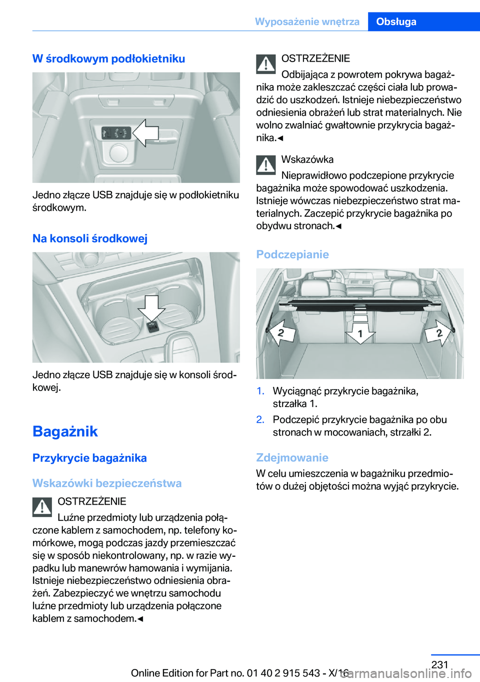 BMW X5 2017  Instrukcja obsługi (in Polish) �W��r�o�d�k�o�w�y�m��p�o�d�ł�o�k�i�e�t�n�i�k�u
�J�e�d�n�o� �z�ł�