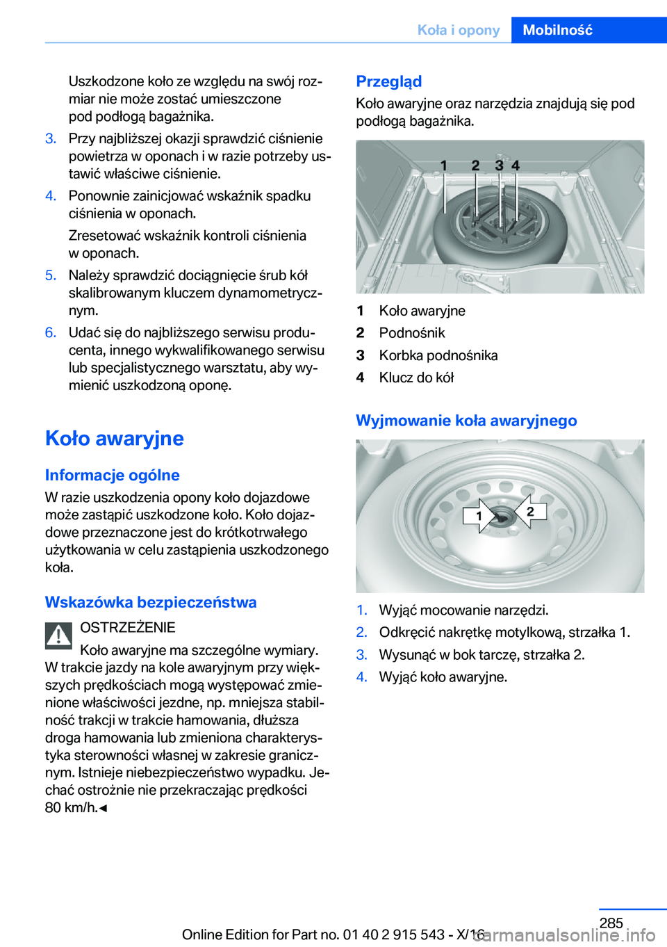 BMW X5 2017  Instrukcja obsługi (in Polish) �U�s�z�k�o�d�z�o�n�e� �k�o�ł�o� �z�e� �w�z�g�l�