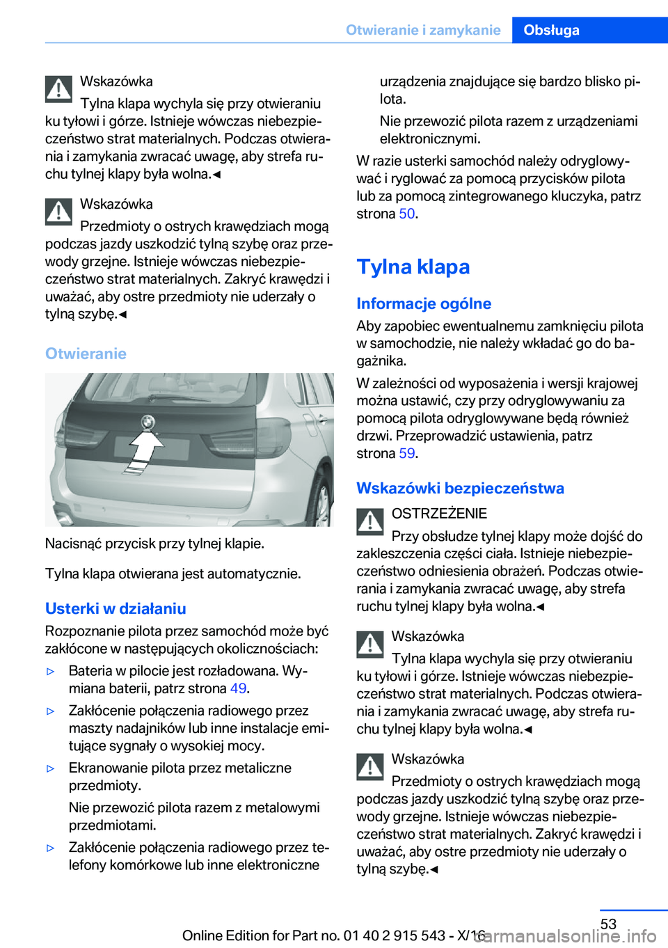 BMW X5 2017  Instrukcja obsługi (in Polish) �W�s�k�a�z�
