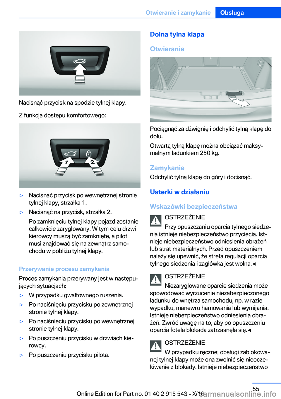 BMW X5 2017  Instrukcja obsługi (in Polish) �N�a�c�i�s�n�