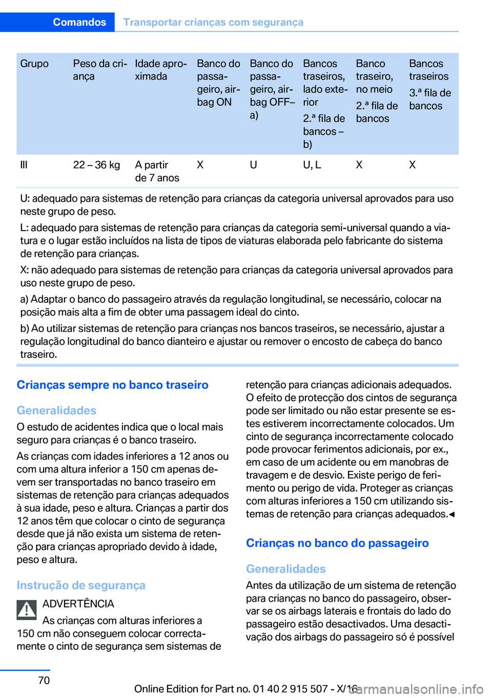 BMW X5 2017  Manual do condutor (in Portuguese) �G�r�u�p�o�P�e�s�o� �d�a� �c�r�iª
�a�n�ç�a�I�d�a�d�e� �a�p�r�oª
�x�i�m�a�d�a�B�a�n�c�o� �d�o
�p�a�s�s�aª
�g�e�i�r�o�,� �a�i�rª
�b�a�g� �O�N�B�a�n�c�o� �d�o
�p�a�s�s�aª
�g�e�i�r�o�,� �a�i�r