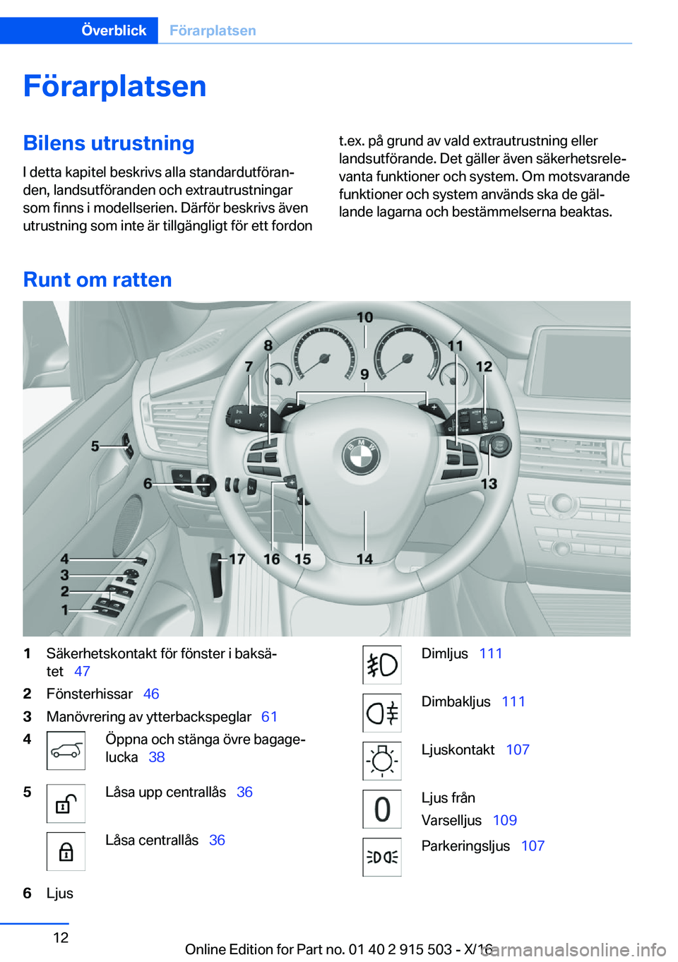 BMW X5 2017  InstruktionsbÖcker (in Swedish) �F�