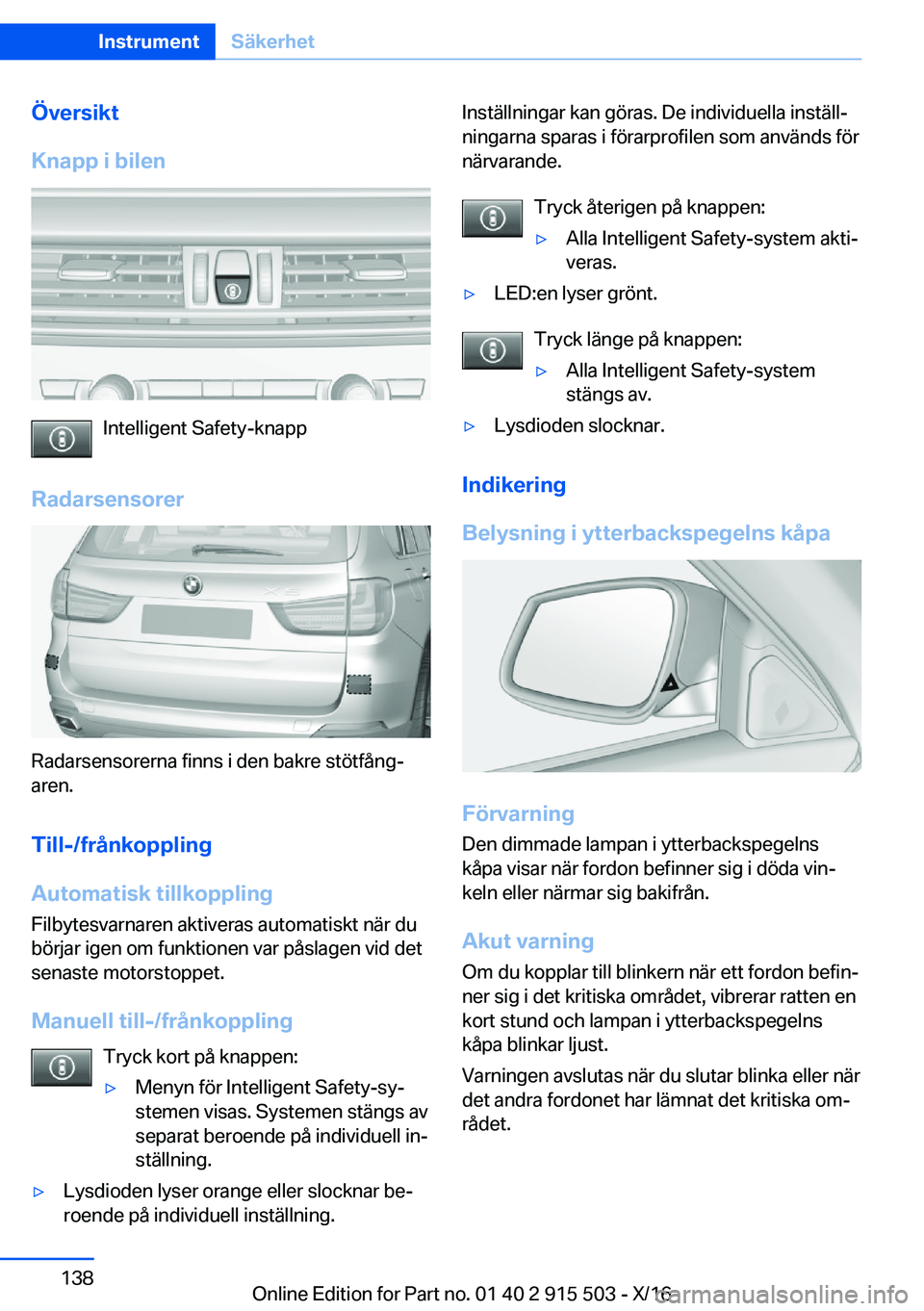 BMW X5 2017  InstruktionsbÖcker (in Swedish) �