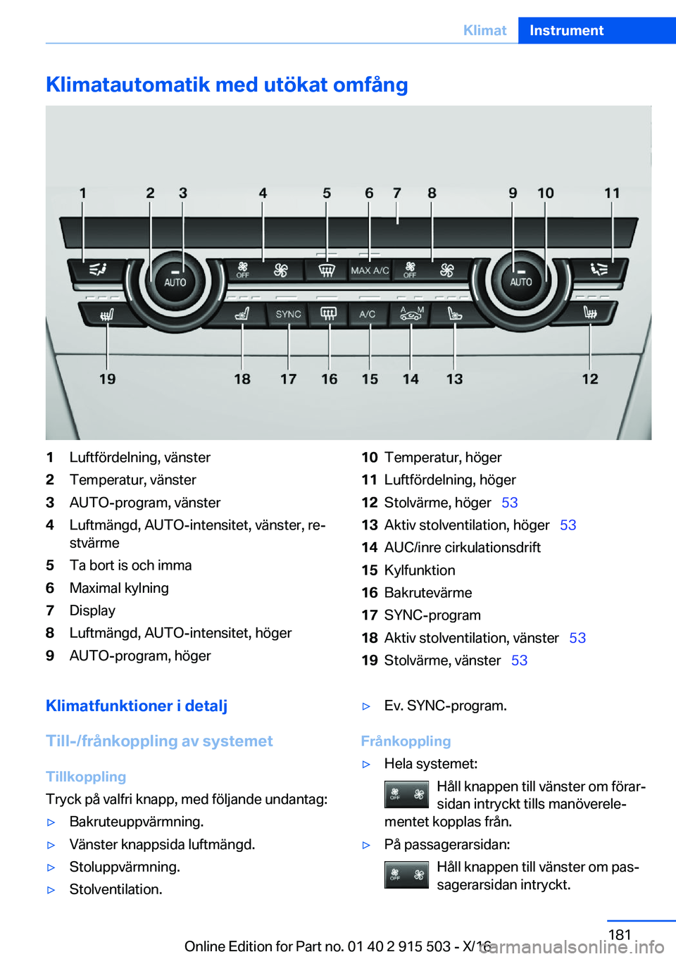 BMW X5 2017  InstruktionsbÖcker (in Swedish) �K�l�i�m�a�t�a�u�t�o�m�a�t�i�k��m�e�d��u�t�