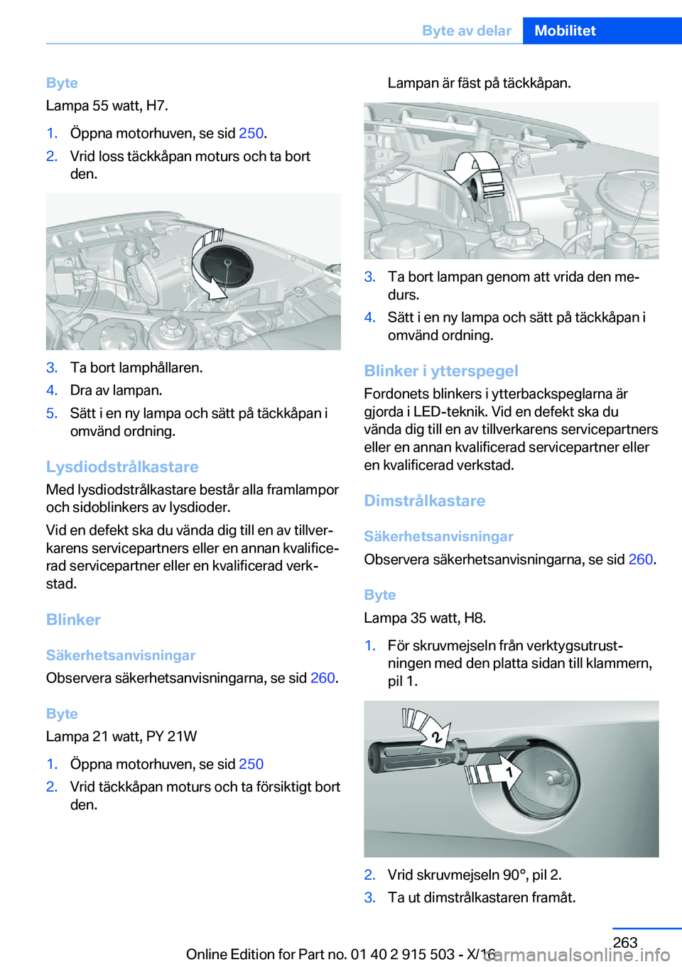 BMW X5 2017  InstruktionsbÖcker (in Swedish) �B�y�t�e
�L�a�m�p�a� �5�5� �w�a�t�t�,� �H�7�.�1�.�