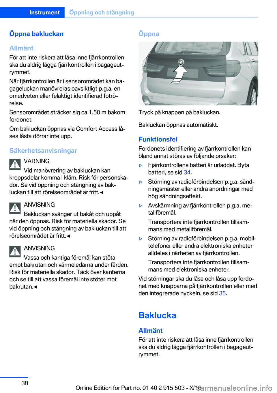 BMW X5 2017  InstruktionsbÖcker (in Swedish) �
