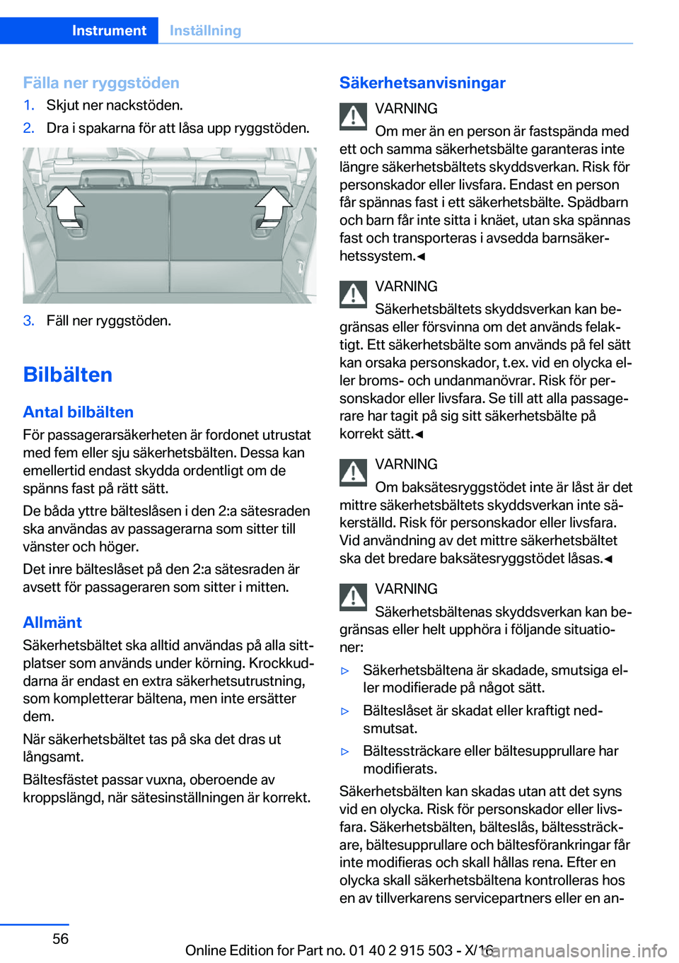 BMW X5 2017  InstruktionsbÖcker (in Swedish) �F�ä�l�l�a��n�e�r��r�y�g�g�s�t�