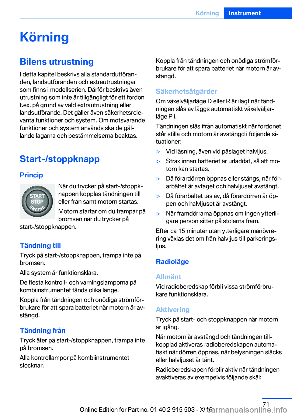 BMW X5 2017  InstruktionsbÖcker (in Swedish) �K�