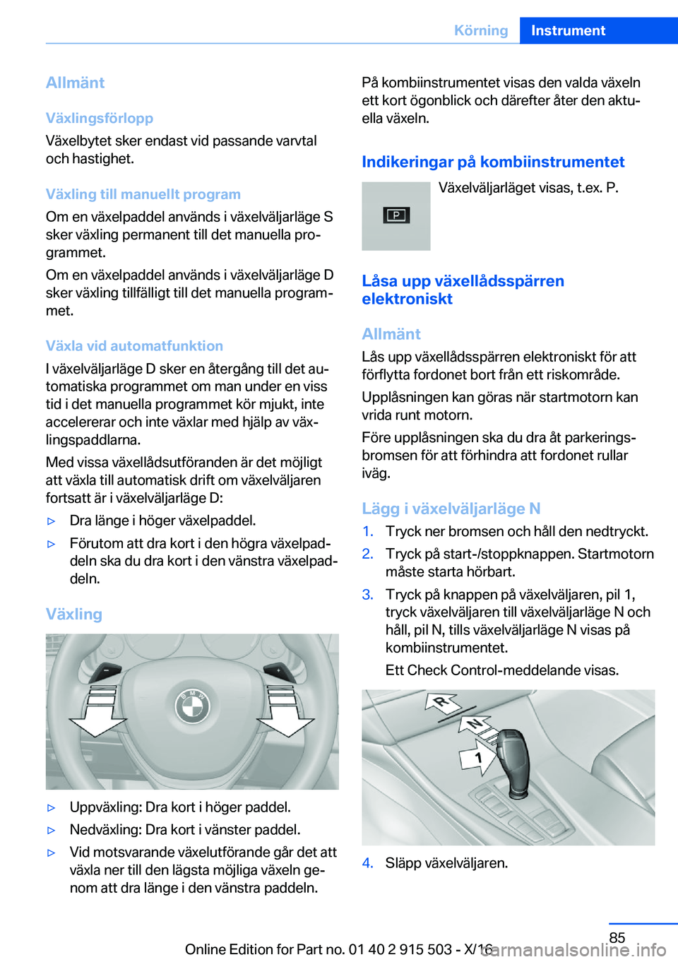 BMW X5 2017  InstruktionsbÖcker (in Swedish) �A�l�l�m�ä�n�t
�V�ä�x�l�i�n�g�s�f�