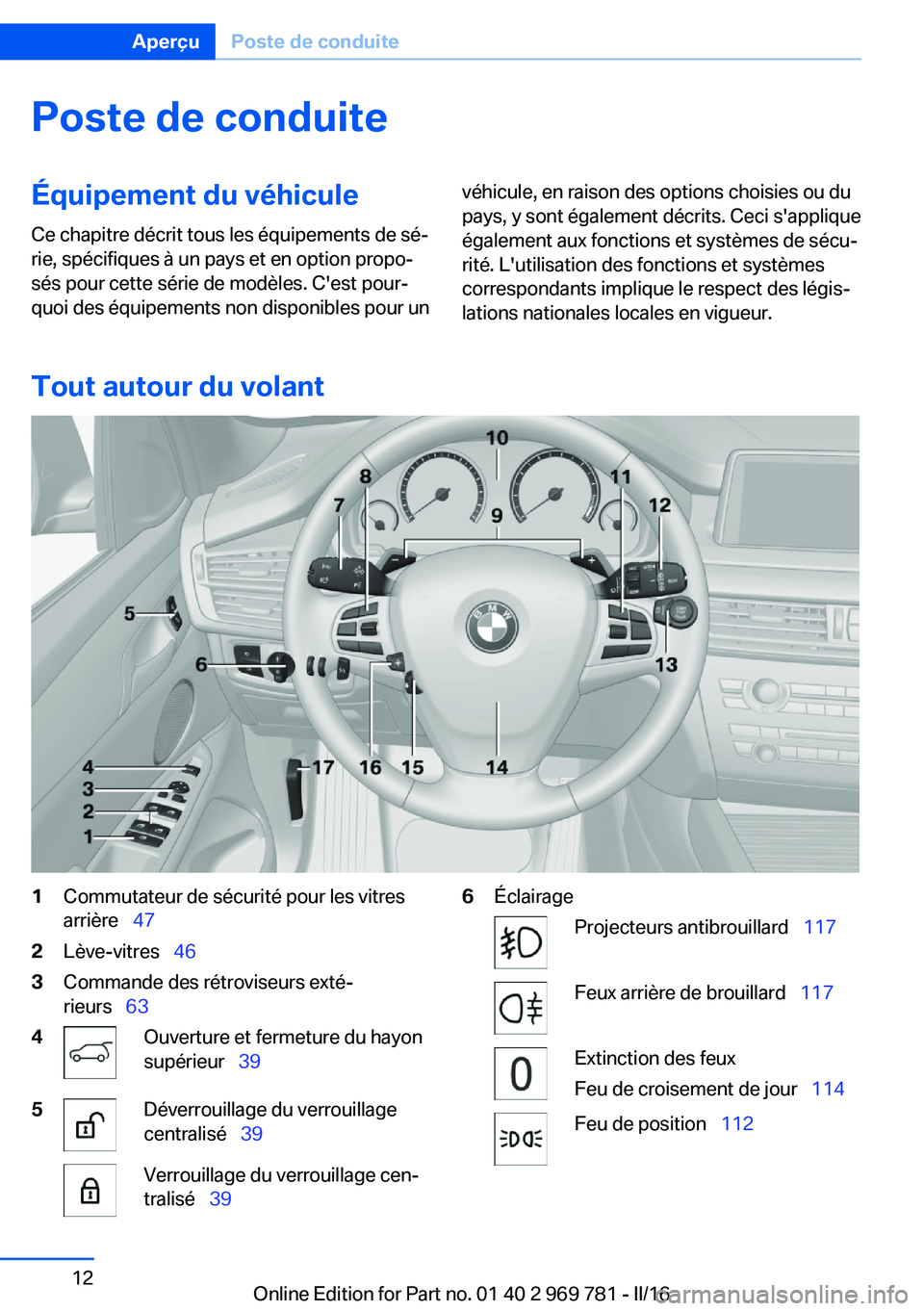 BMW X5 2016  Notices Demploi (in French) Poste de conduiteÉquipement du véhicule
Ce chapitre décrit tous les équipements de sé‐
rie, spécifiques à un pays et en option propo‐
sés pour cette série de modèles. C'est pour‐
q