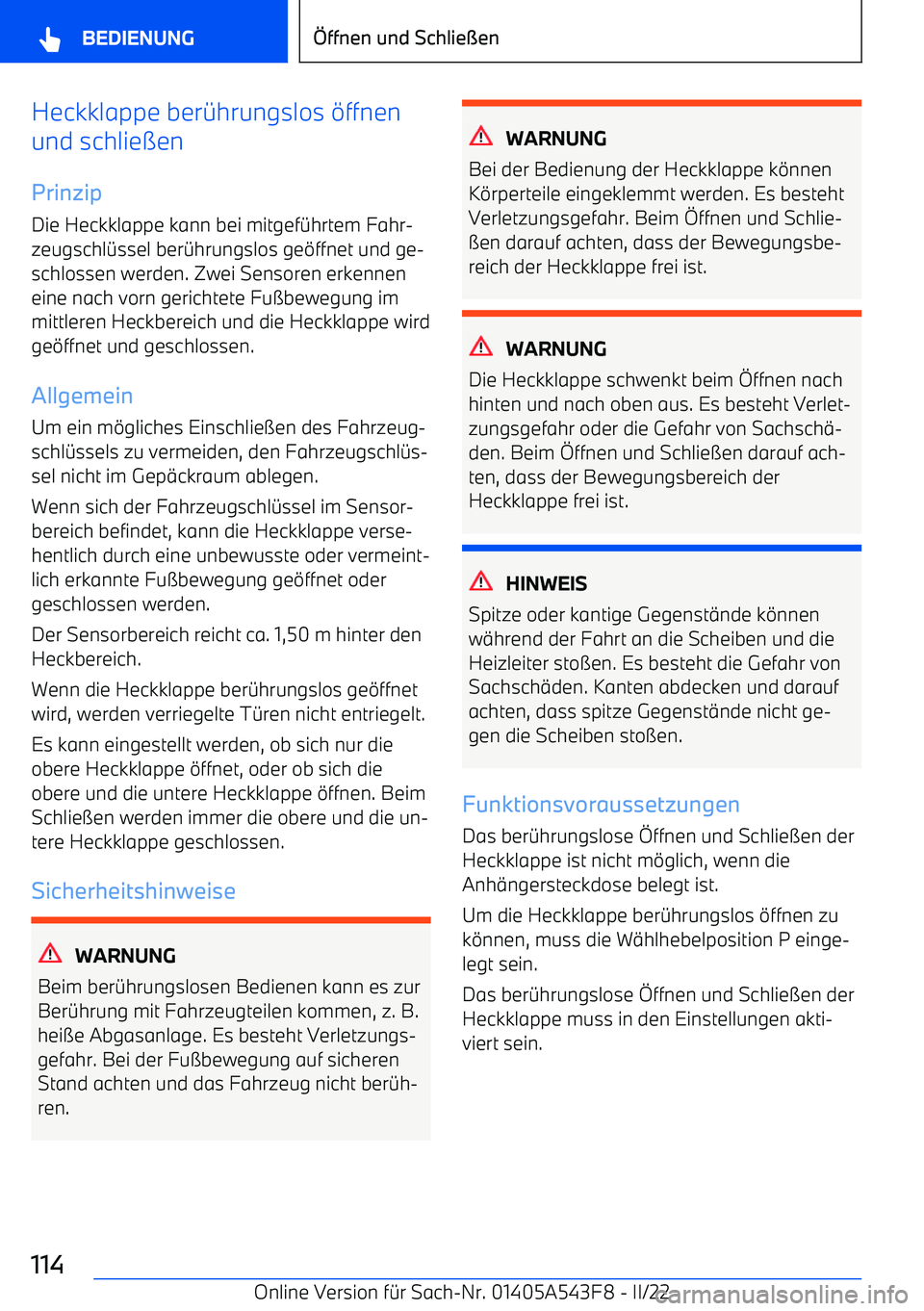 BMW X5 M 2022 Betriebsanleitungen (in German) Heckklappe ber BMW X5 M 2022 Betriebsanleitungen (in German) Heckklappe ber