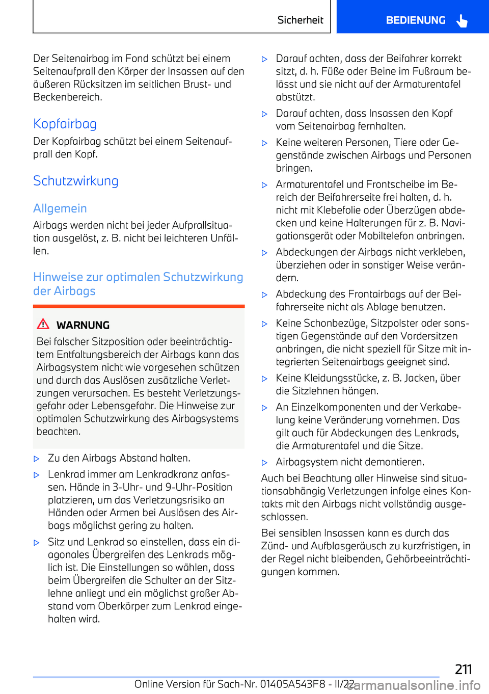 BMW X5 M 2022 Betriebsanleitungen (in German) Der Seitenairbag im Fond sch BMW X5 M 2022 Betriebsanleitungen (in German) Der Seitenairbag im Fond sch