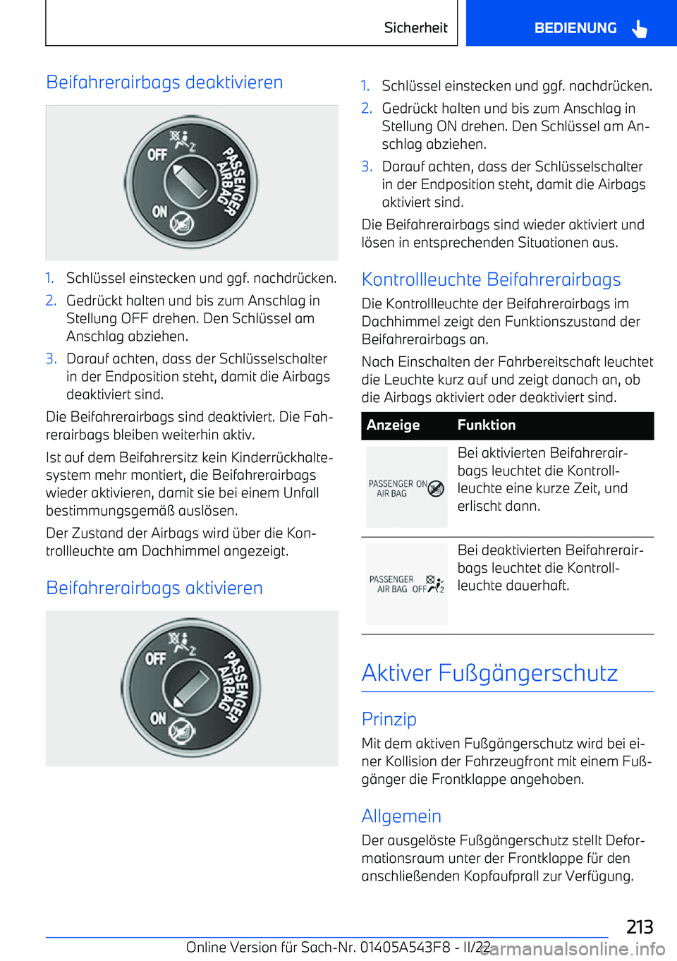 BMW X5 M 2022 Betriebsanleitungen (in German) Beifahrerairbags deaktivieren1.Schl BMW X5 M 2022 Betriebsanleitungen (in German) Beifahrerairbags deaktivieren1.Schl