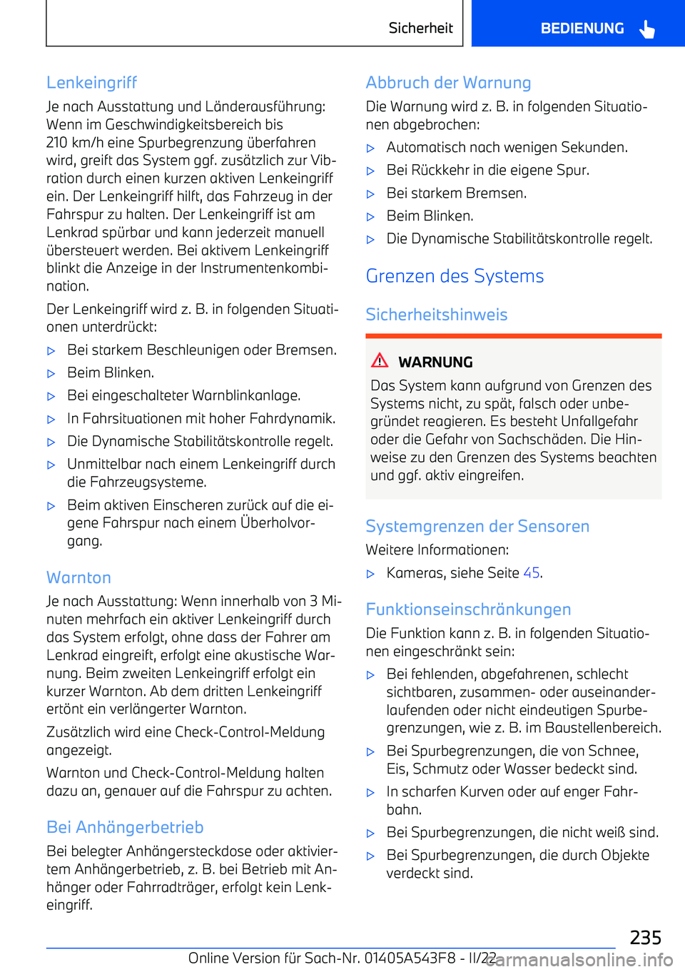 BMW X5 M 2022 Betriebsanleitungen (in German) LenkeingriffJe nach Ausstattung und L BMW X5 M 2022 Betriebsanleitungen (in German) LenkeingriffJe nach Ausstattung und L