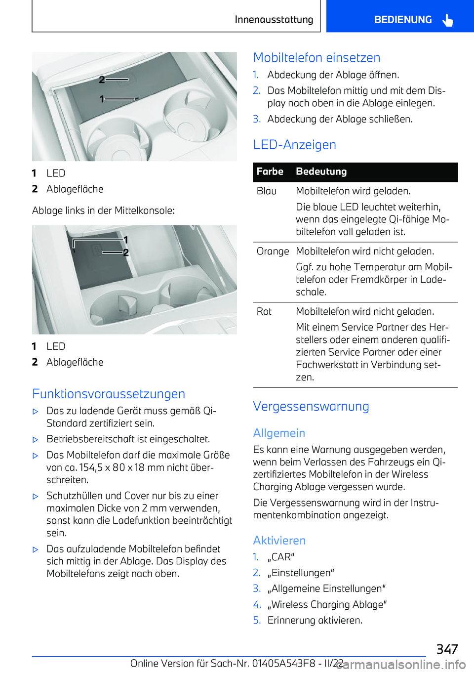 BMW X5 M 2022 Betriebsanleitungen (in German) 1LED2Ablagefl BMW X5 M 2022 Betriebsanleitungen (in German) 1LED2Ablagefl