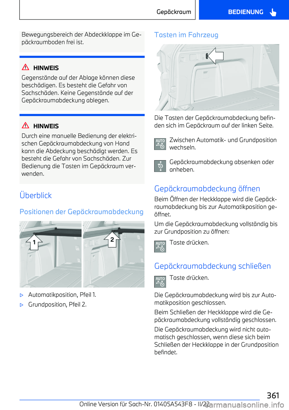BMW X5 M 2022 Betriebsanleitungen (in German) Bewegungsbereich der Abdeckklappe im Ge BMW X5 M 2022 Betriebsanleitungen (in German) Bewegungsbereich der Abdeckklappe im Ge