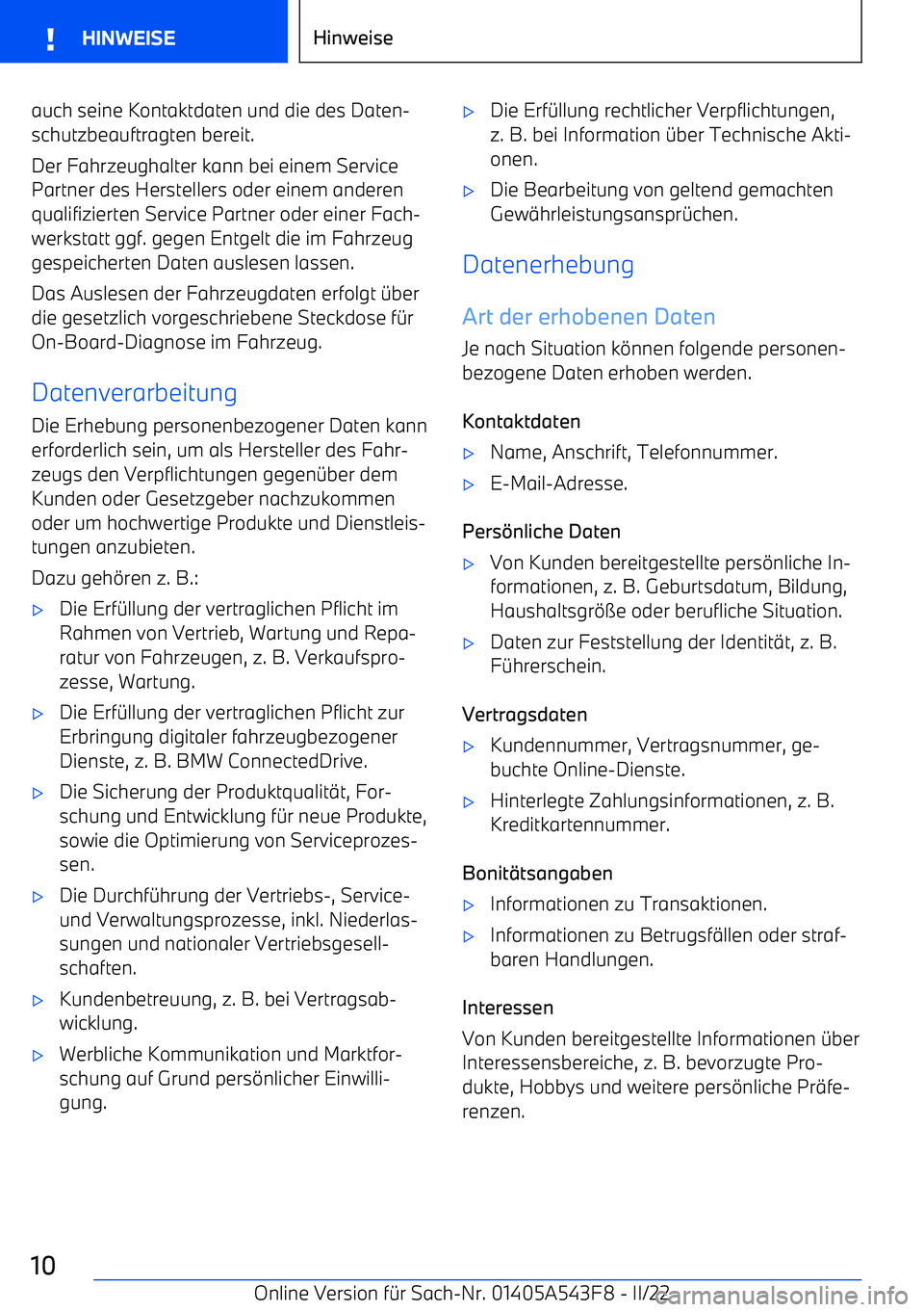 BMW X5 M 2022  Betriebsanleitungen (in German) auch seine Kontaktdaten und die des Daten