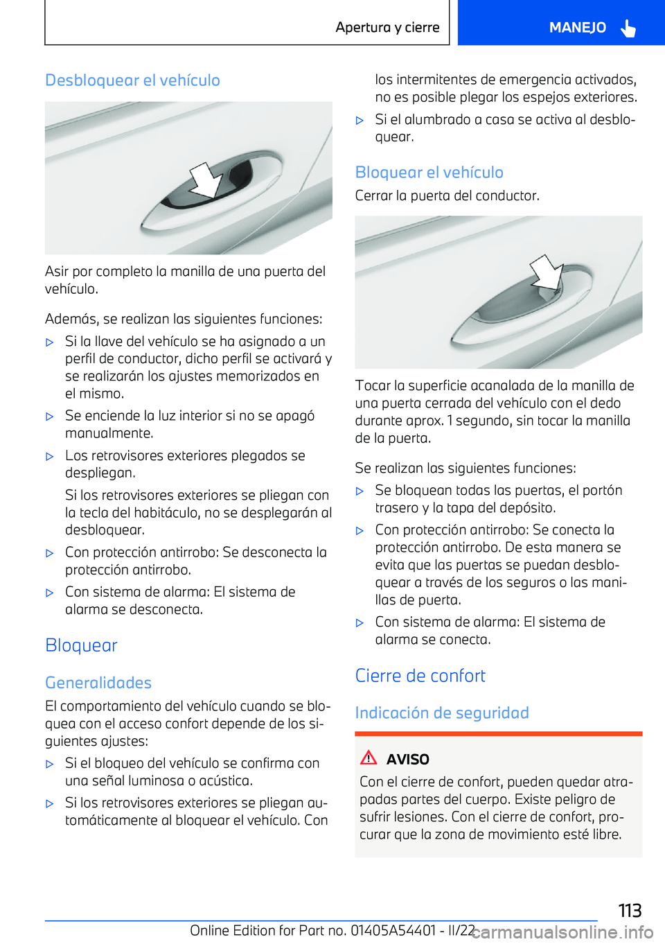 BMW X5 M 2022  Manuales de Empleo (in Spanish) Desbloquear el veh