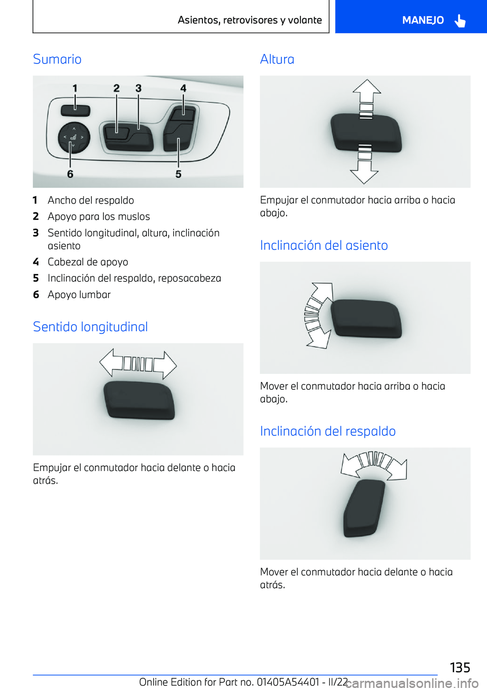 BMW X5 M 2022  Manuales de Empleo (in Spanish) Sumario1Ancho del respaldo2Apoyo para los muslos3Sentido longitudinal, altura, inclinaci