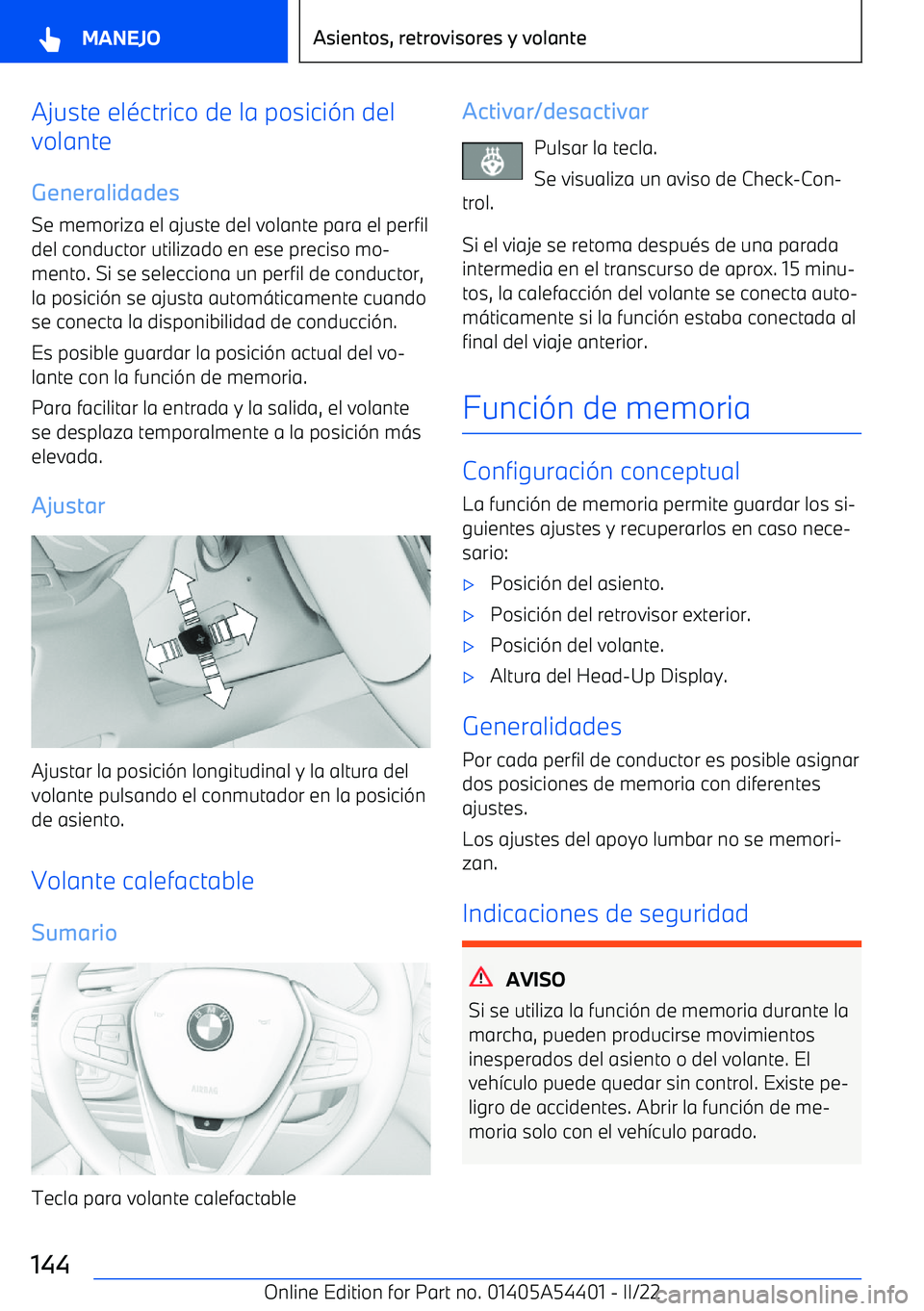 BMW X5 M 2022  Manuales de Empleo (in Spanish) Ajuste el