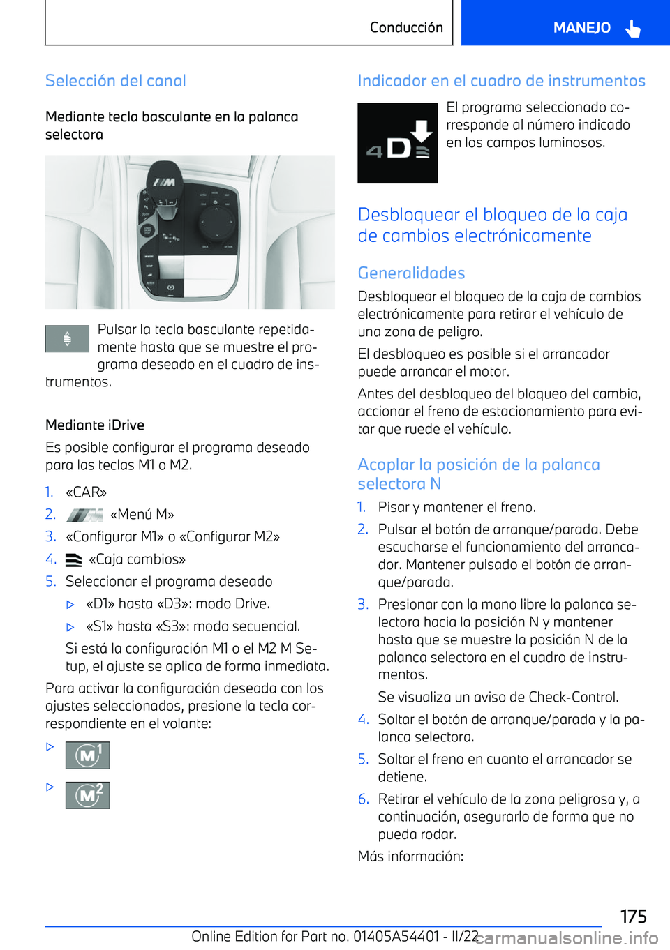BMW X5 M 2022  Manuales de Empleo (in Spanish) Selecci
