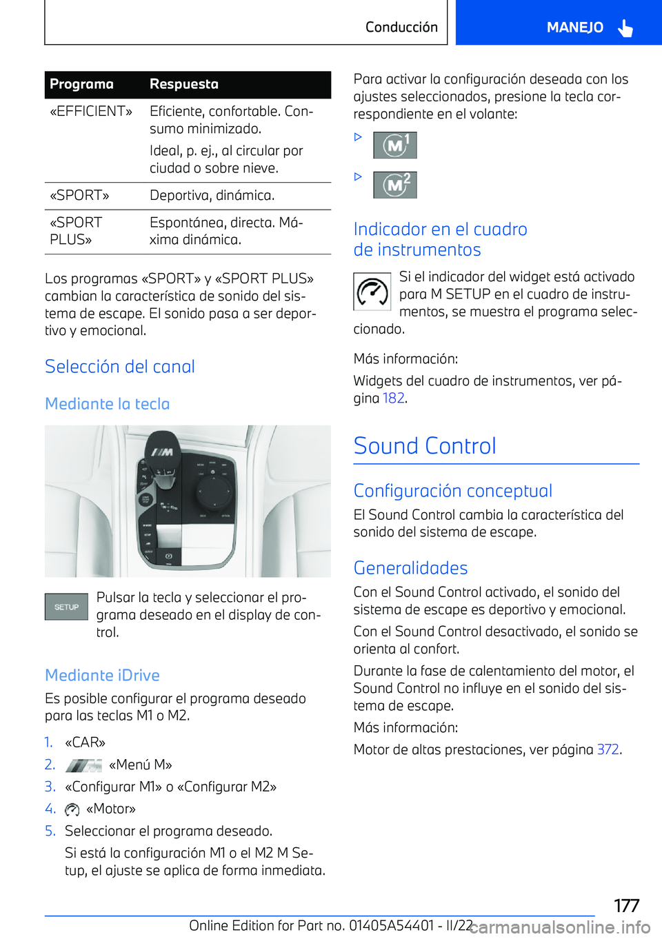 BMW X5 M 2022  Manuales de Empleo (in Spanish) ProgramaRespuesta