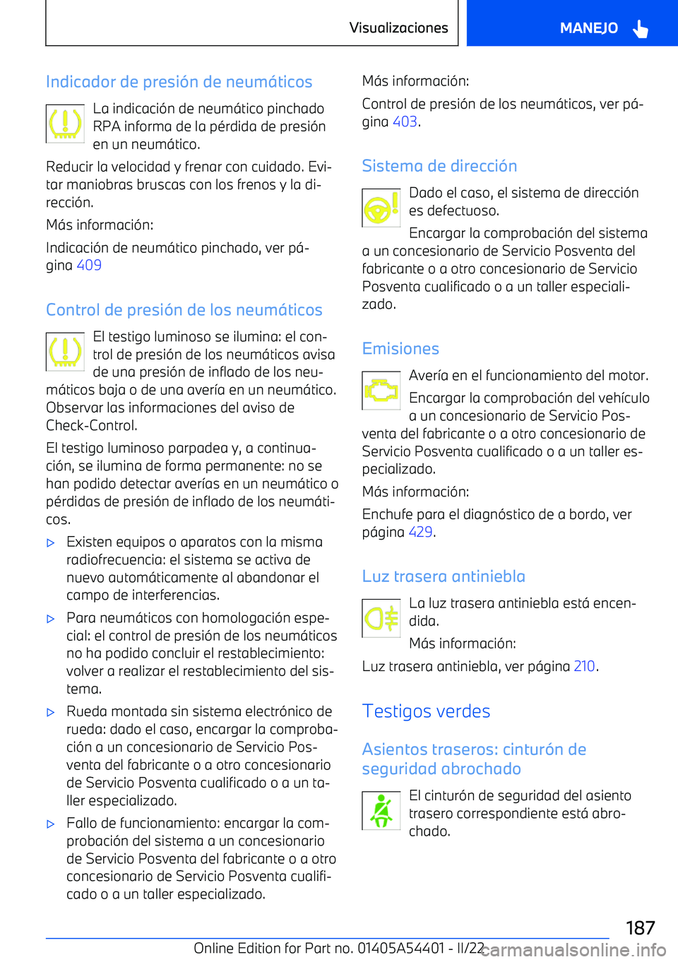 BMW X5 M 2022 Manuales de Empleo (in Spanish) Indicador de presi BMW X5 M 2022 Manuales de Empleo (in Spanish) Indicador de presi