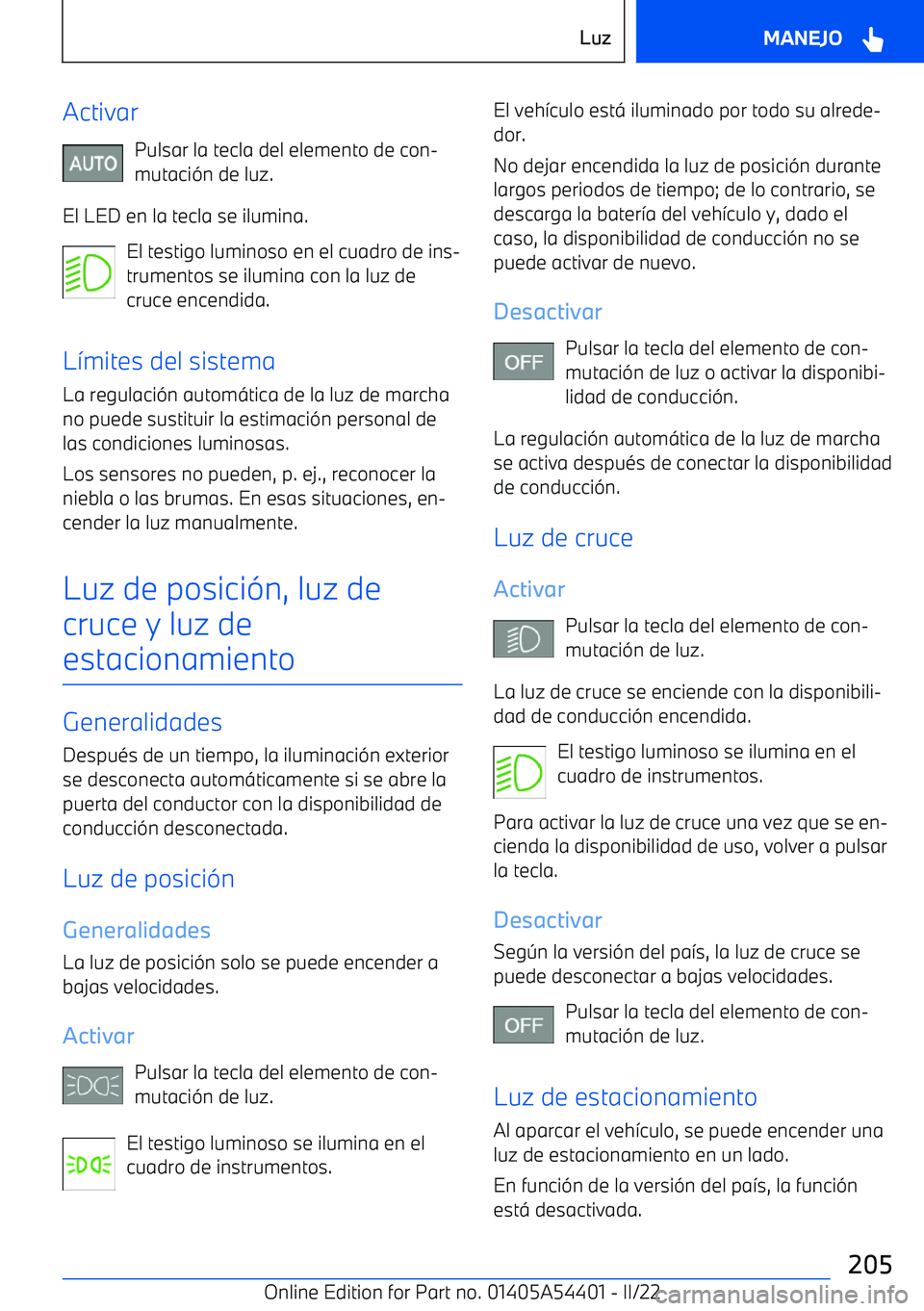 BMW X5 M 2022  Manuales de Empleo (in Spanish) ActivarPulsar la tecla del elemento de con