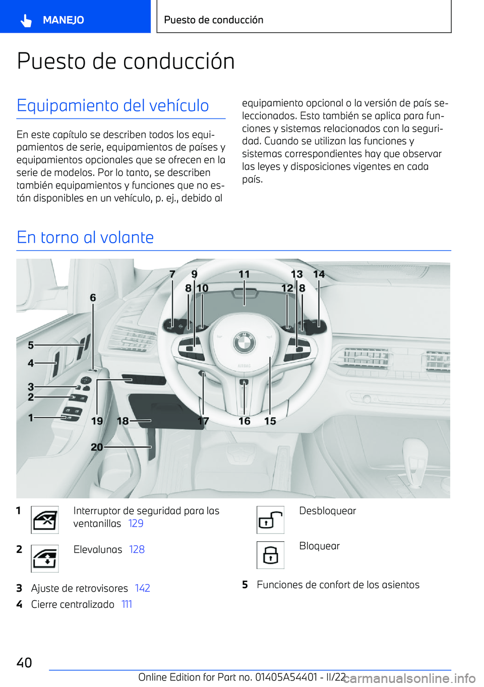 BMW X5 M 2022  Manuales de Empleo (in Spanish) Puesto de conducci