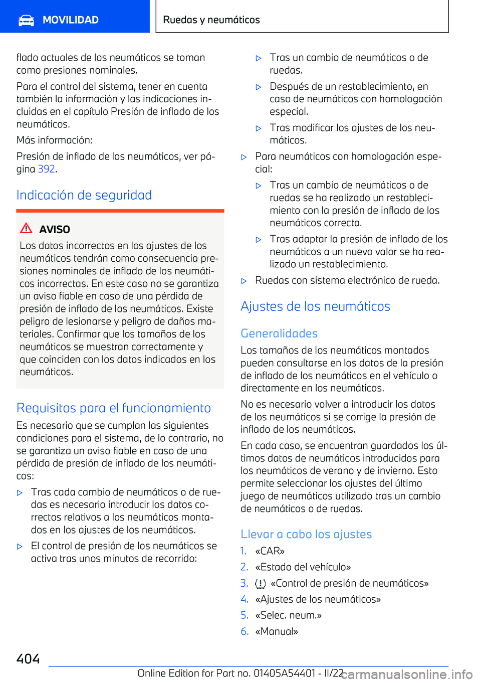 BMW X5 M 2022  Manuales de Empleo (in Spanish) flado actuales de los neum