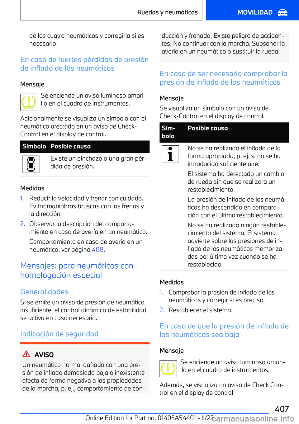 BMW X5 M 2022  Manuales de Empleo (in Spanish) de los cuatro neum