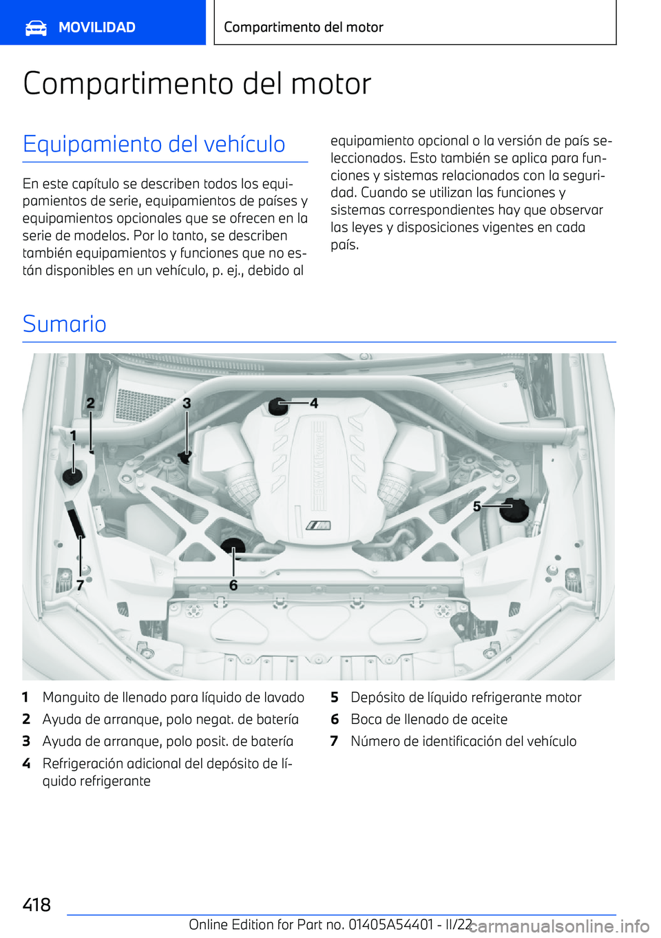 BMW X5 M 2022 Manuales de Empleo (in Spanish) Compartimento del motorEquipamiento del veh BMW X5 M 2022 Manuales de Empleo (in Spanish) Compartimento del motorEquipamiento del veh