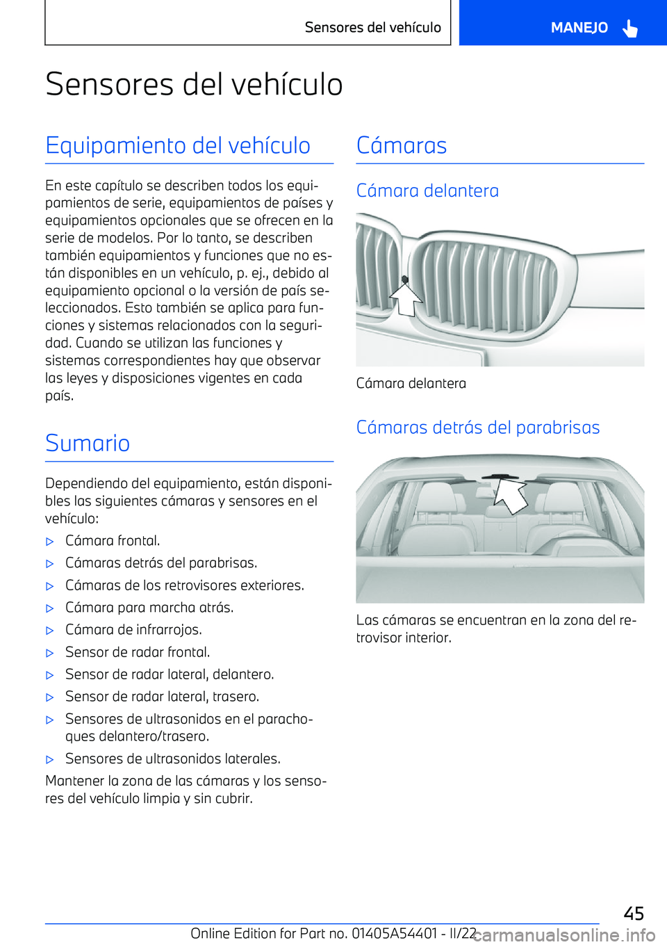 BMW X5 M 2022  Manuales de Empleo (in Spanish) Sensores del veh