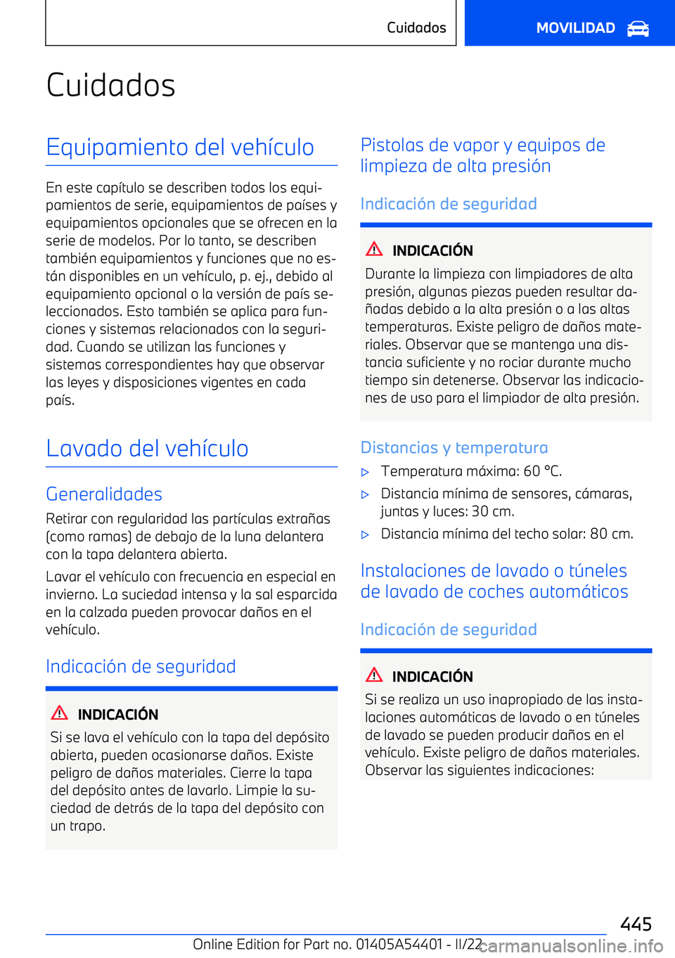 BMW X5 M 2022 Manuales de Empleo (in Spanish) CuidadosEquipamiento del veh BMW X5 M 2022 Manuales de Empleo (in Spanish) CuidadosEquipamiento del veh