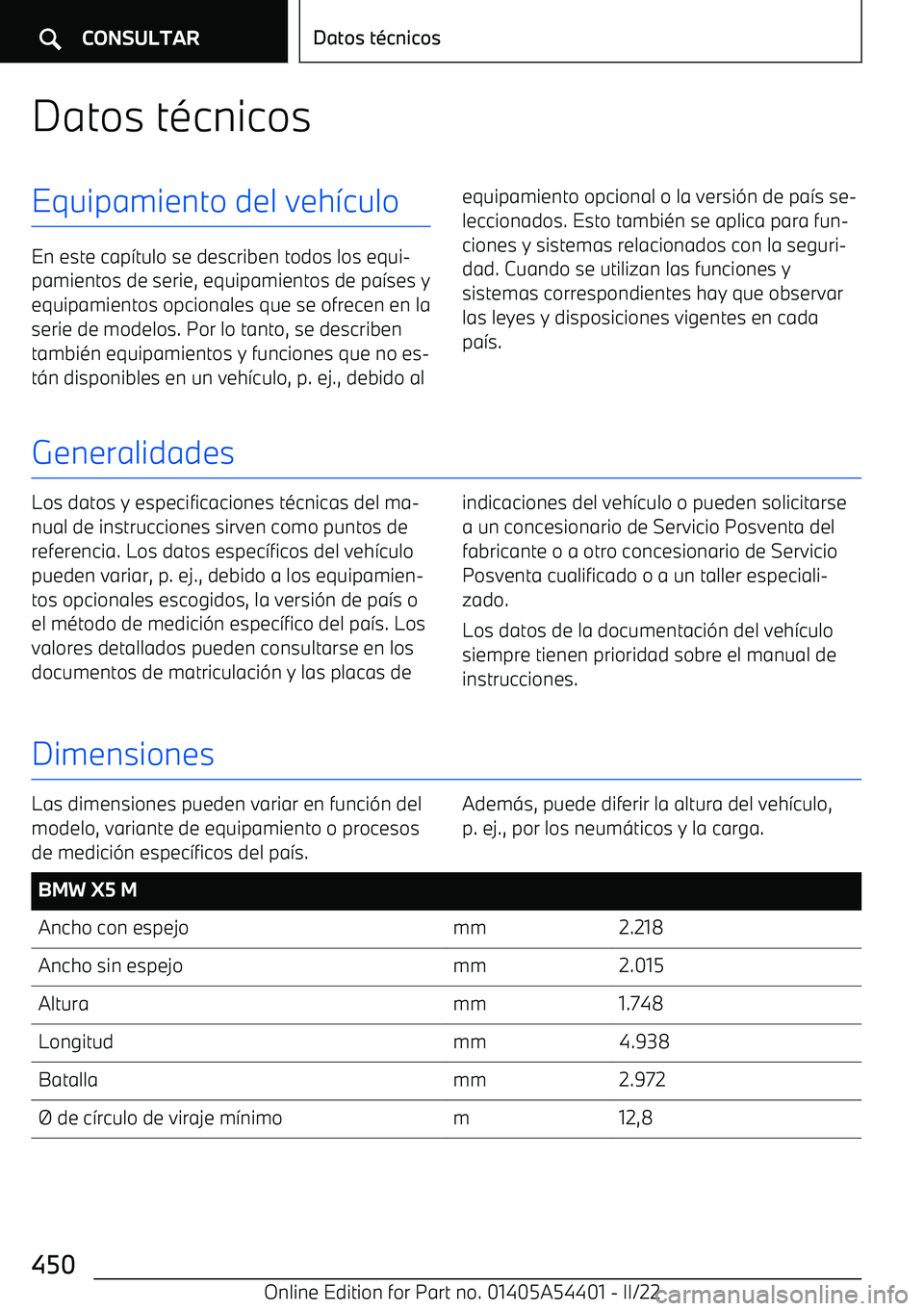 BMW X5 M 2022 Manuales de Empleo (in Spanish) Datos t BMW X5 M 2022 Manuales de Empleo (in Spanish) Datos t
