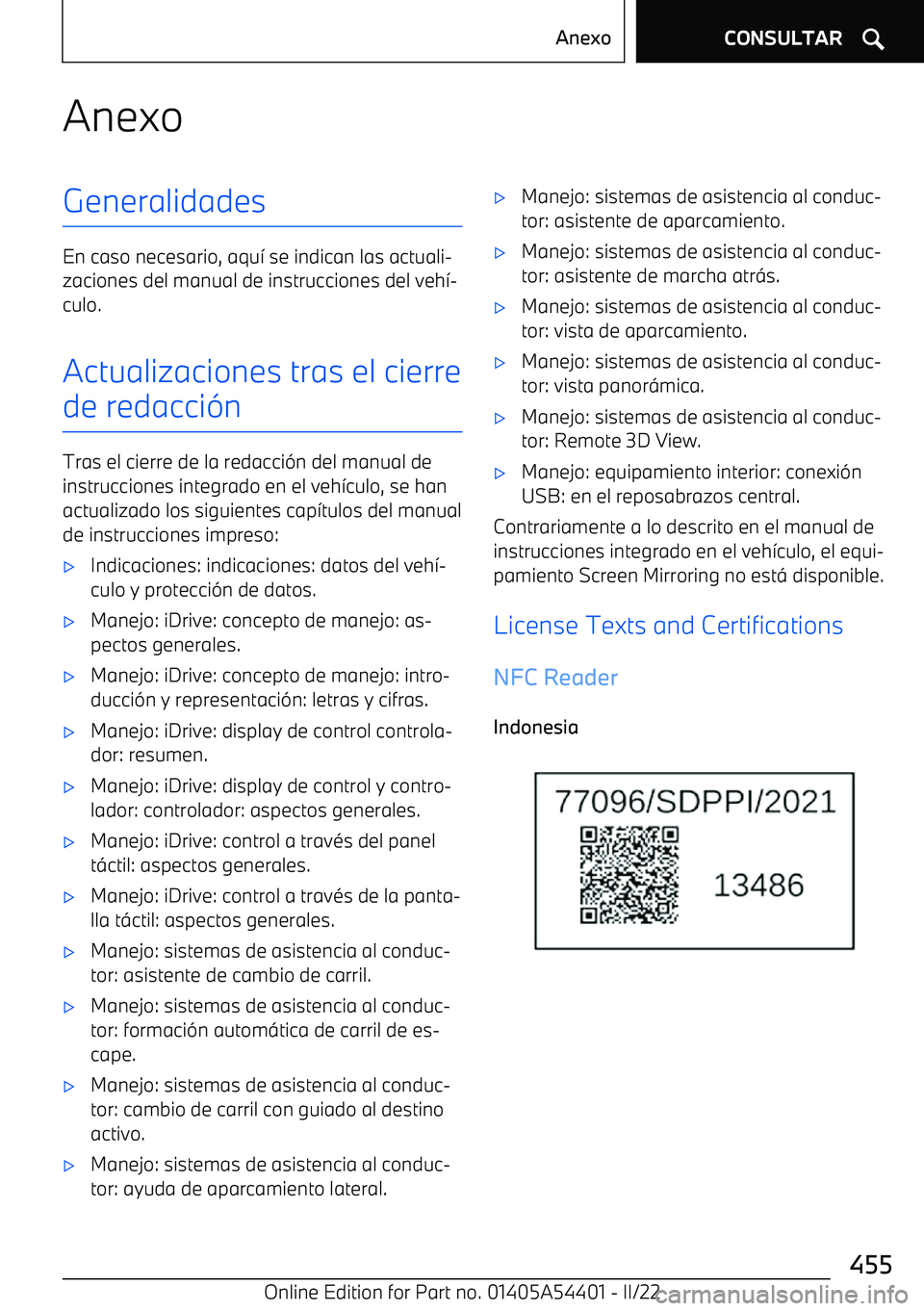 BMW X5 M 2022  Manuales de Empleo (in Spanish) AnexoGeneralidades
En caso necesario, aqu