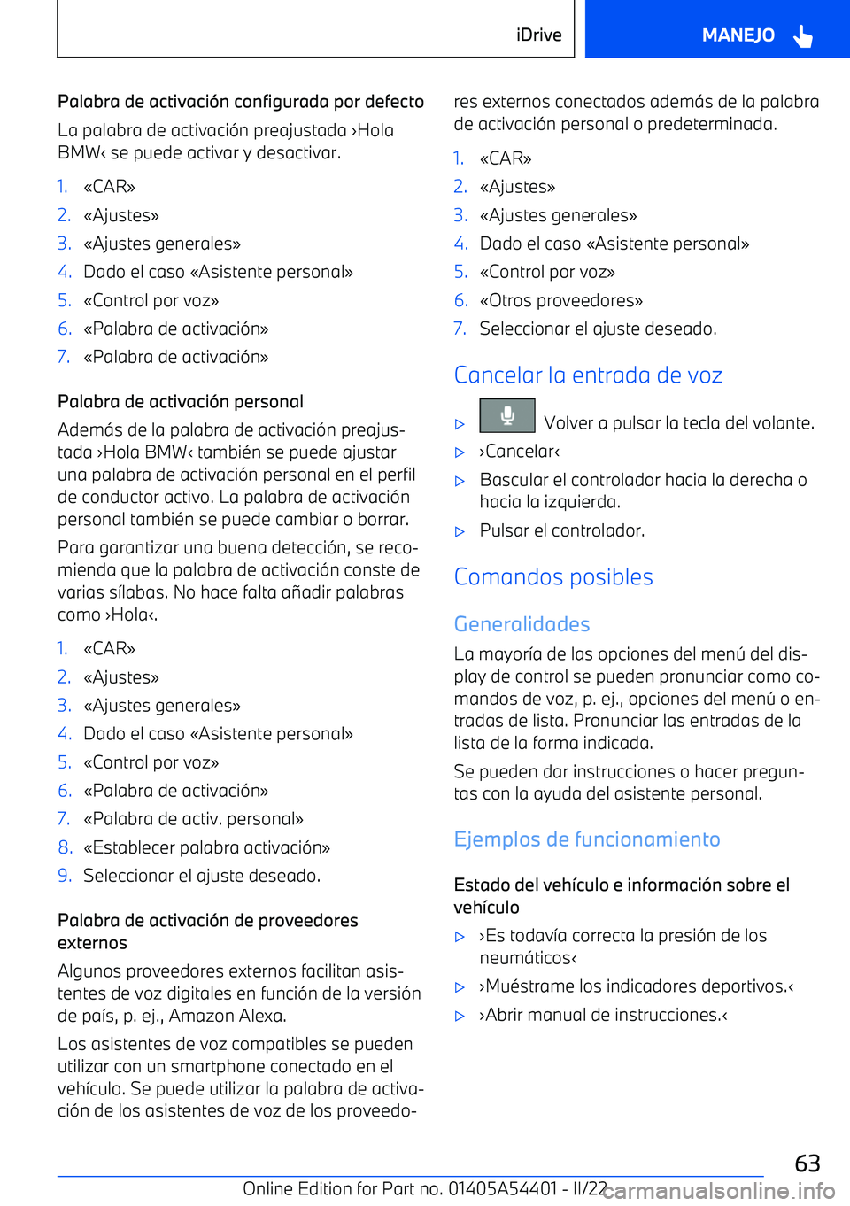 BMW X5 M 2022  Manuales de Empleo (in Spanish) Palabra de activaci