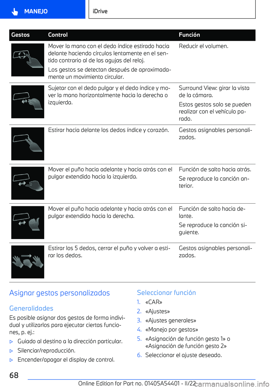 BMW X5 M 2022  Manuales de Empleo (in Spanish) GestosControlFunci