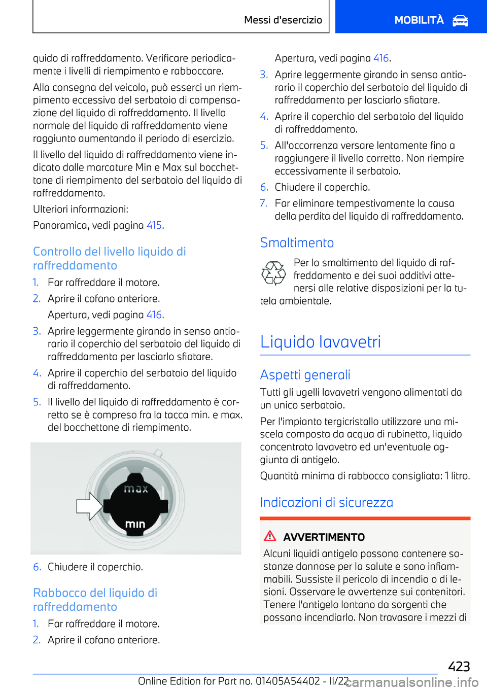 BMW X5 M 2022 Libretti Di Uso E manutenzione (in Italian) quido di raffreddamento. Verificare periodica BMW X5 M 2022 Libretti Di Uso E manutenzione (in Italian) quido di raffreddamento. Verificare periodica